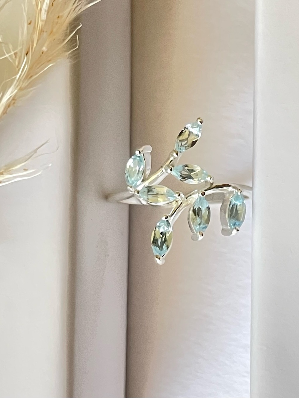 Natural Blue Topaz “The branch” ring in 825 Sterling silver! US: 8 - Picture 10 of 11